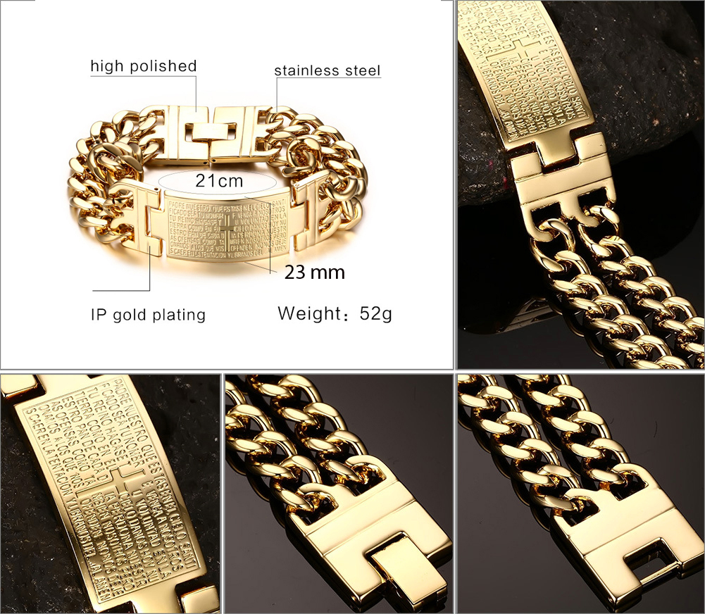 Lắc tay nam mạ 24k - Vòng tay nam hoa văn thập giá mạ - MST91