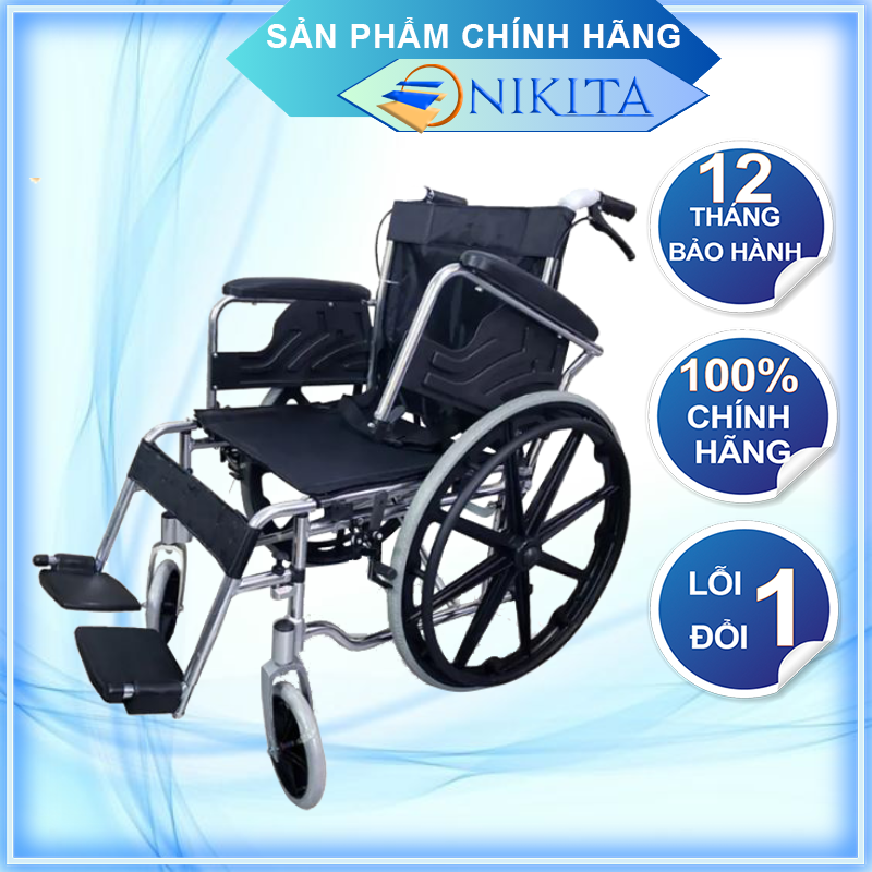 Xe lăn tay có thể tháo rời phần kê tay và gác chân, gấp gọn có thể để cốp ô tô