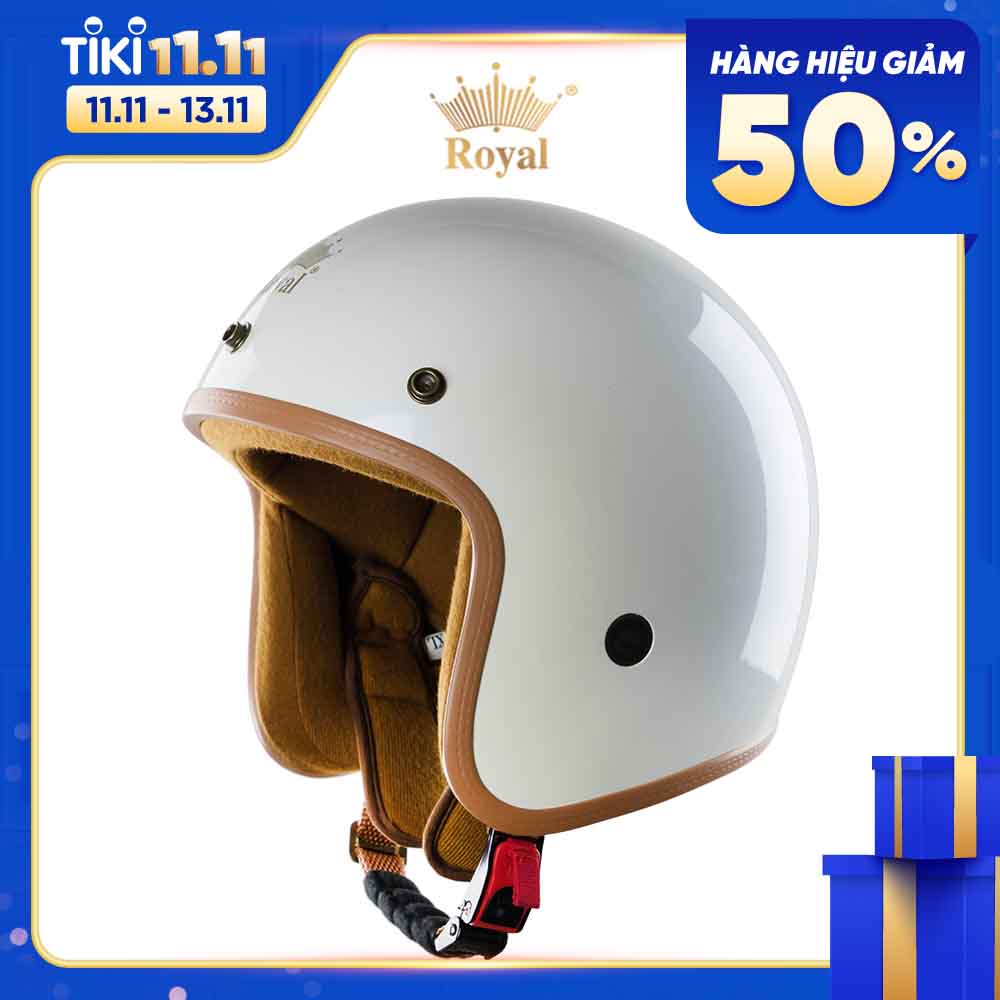 Nón bảo hiểm 3/4 ROYAL M20B trắng nâu bóng