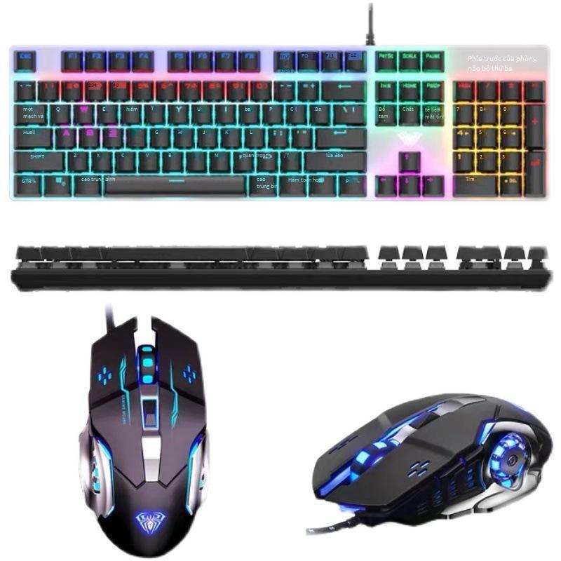 Phong Cách Mới Nhất Tarantula T400 Bộ Bàn Phím Cơ Và Chuột Bề Mặt Kim Loại Điện Trò Chơi Thi Đấu Ăn Thịt Gà Máy Tính Xách Tay Chuột Phím Có Dây