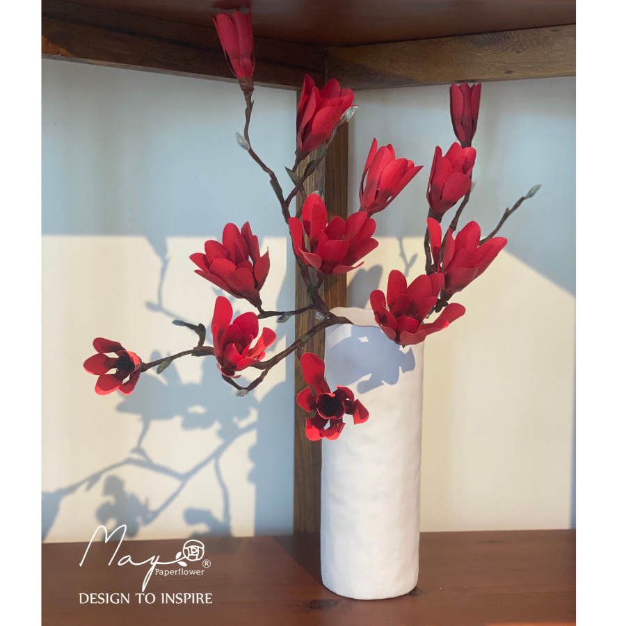 Hoa giấy trang trí, Hoa Mộc Lan đỏ handmade Maypaperflower - hoa giấy nghệ thuật, hoa cắm bình, decor nhà ở văn phòng