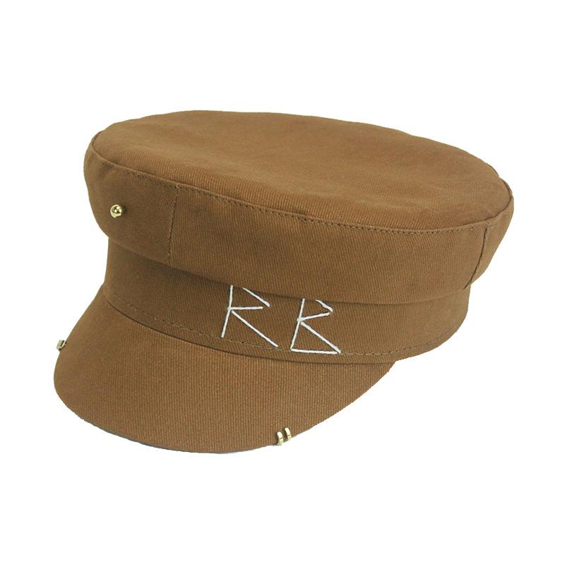 Đơn Giản Thêu RB Nón Lưỡi Trai Nam Nữ Thời Trang Dạo Phố Phong Cách Newsboy Nón Đen Mũ Nồi Đầu Dẹt Mũ Lưỡi Trai Nam Thả Tàu Nắp