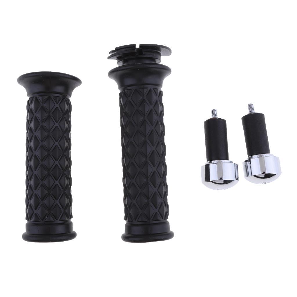 7/8'' 22mm Motorcycle Handlebar Diamond Throttle Grips with Bar End black