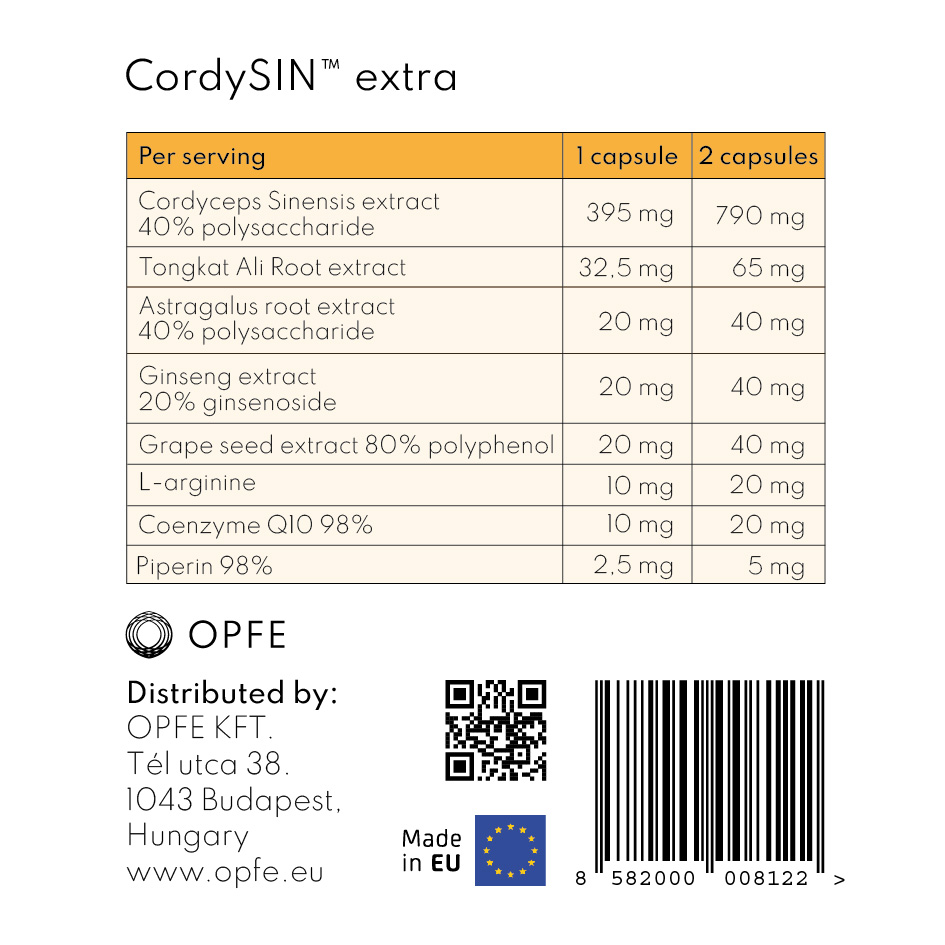 Thực phẩm BVSK OPFE CordySIN extra capsules (90 viên) Hungary (Đông trùng Hạ thảo Tây Tạng) Made in EU, 100% Thảo dược tự nhiên