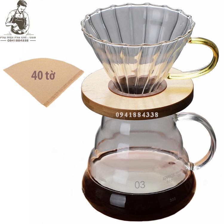 Bình Pha Drip Coffee V60 Phễu Lọc Có Tay Cầm