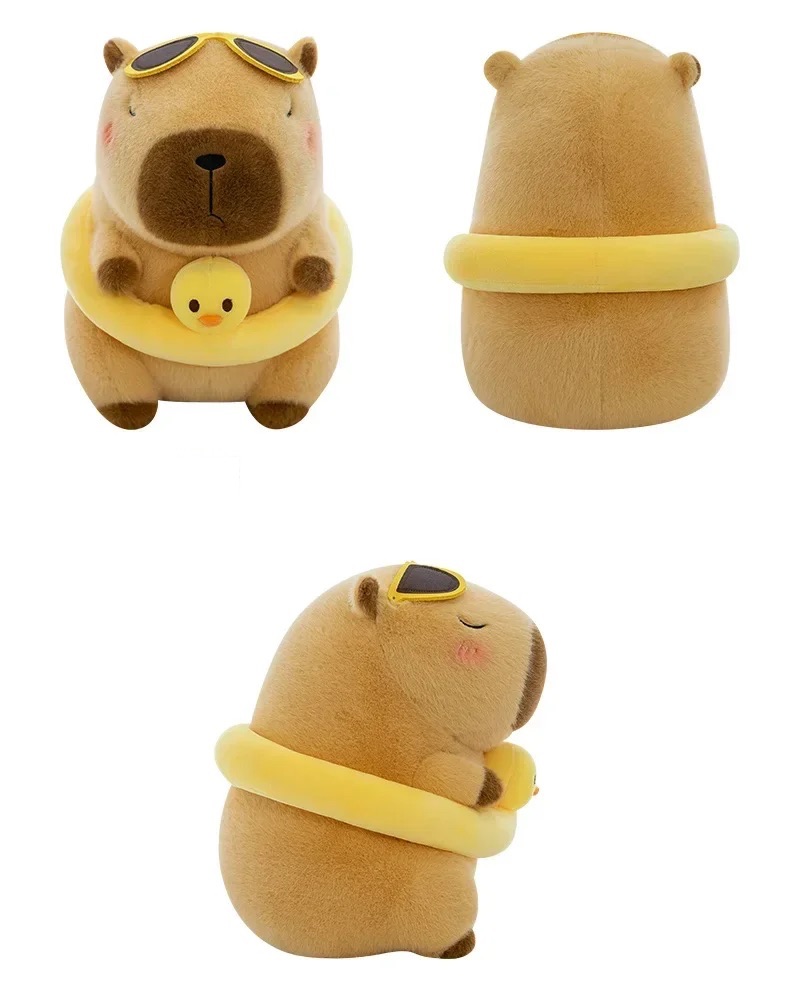 Thú nhồi bông Capybara đi biển ngộ nghĩnh - Size 35cm đến 45cm - Quà tặng gấu bông chuột lang đeo phao vịt cute