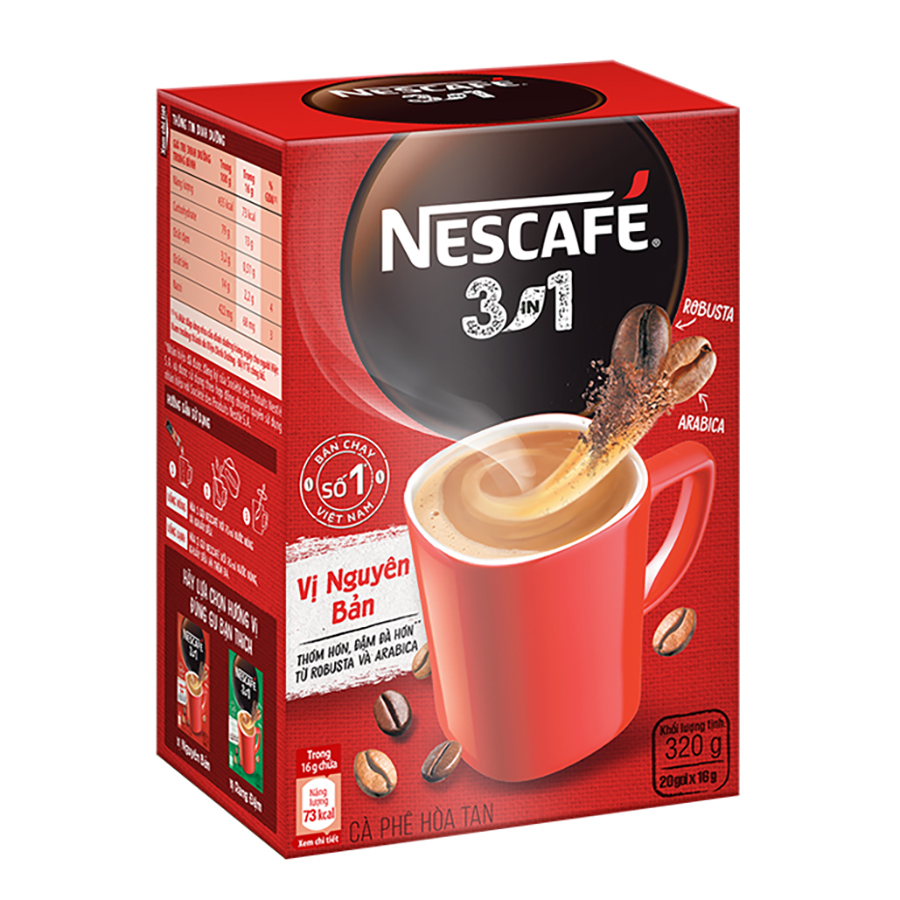 Cà phê hoà tan NESCAFÉ 3IN1 VỊ NGUYÊN BẢN - công thức cải tiến (hộp 20 gói x 16g )