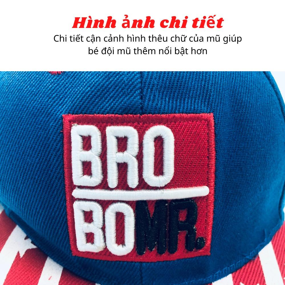 Mũ lưỡi trai cho bé 2-10 tuổi FUHA, nón hiphop thêu chữ BRO BOMR cá tính