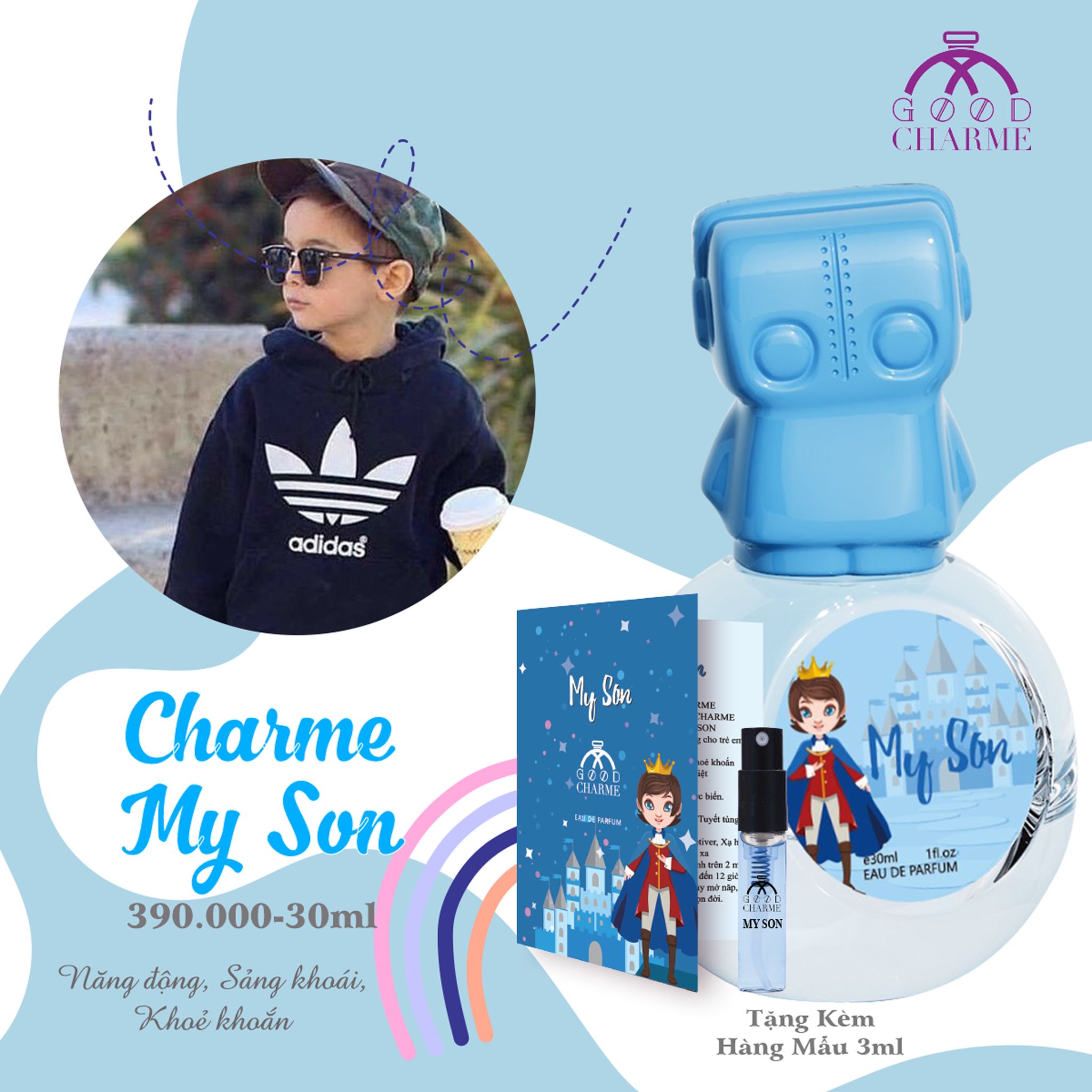 Nước hoa cho bé, Charme My Son, chính hãng, tầng hương năng động, sảng khoải, dành cho trẻ em, 30ml