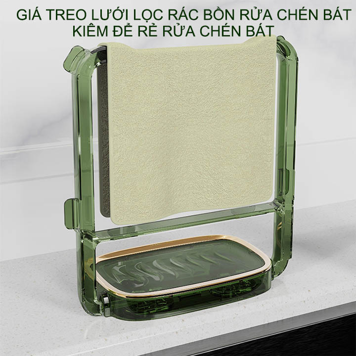 Giá để lưới lọc rác gắn bồn rửa chén bát kiêm để rẻ, khăn lau đa năng kèm túi 50 lưới lọc hoặc chỉ 50 lưới lọc