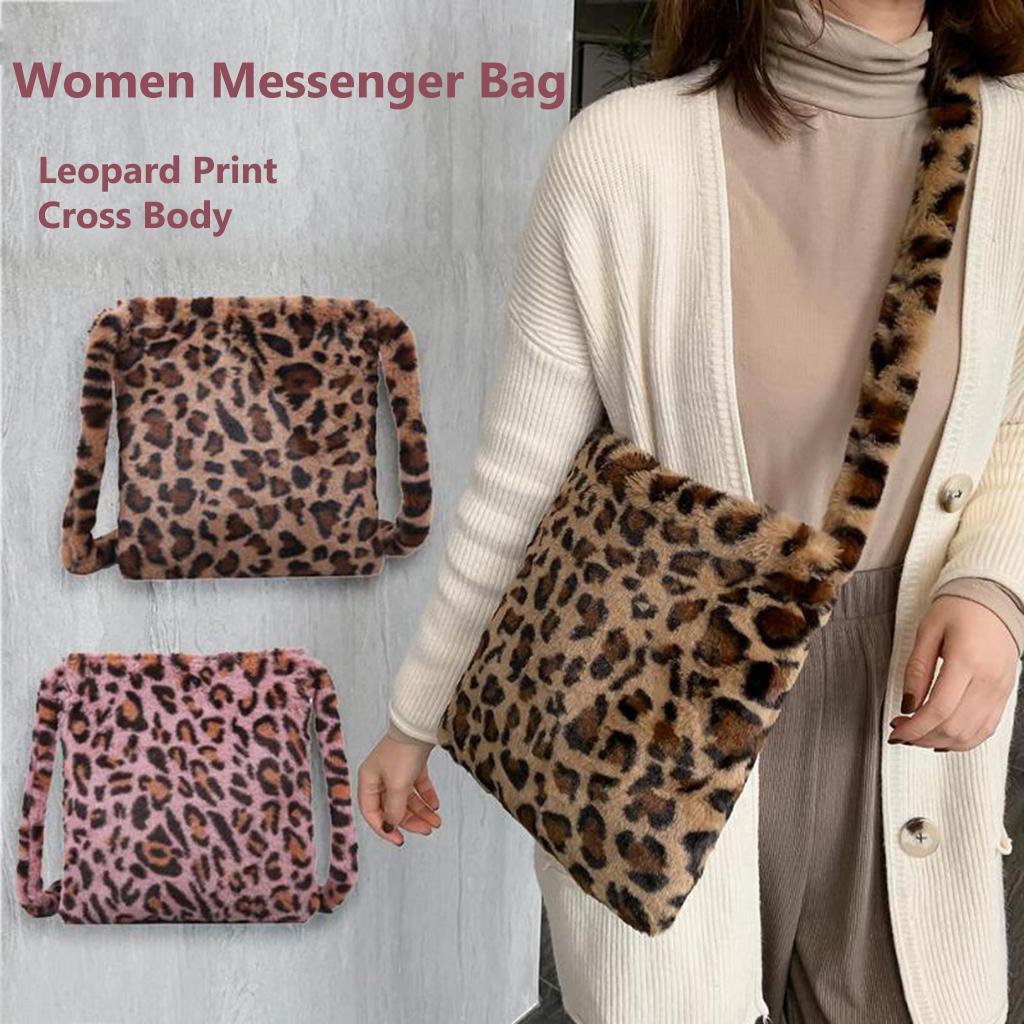 Plush Leopard Print Cross-body Shoulder Bag Handbag Bag Pink