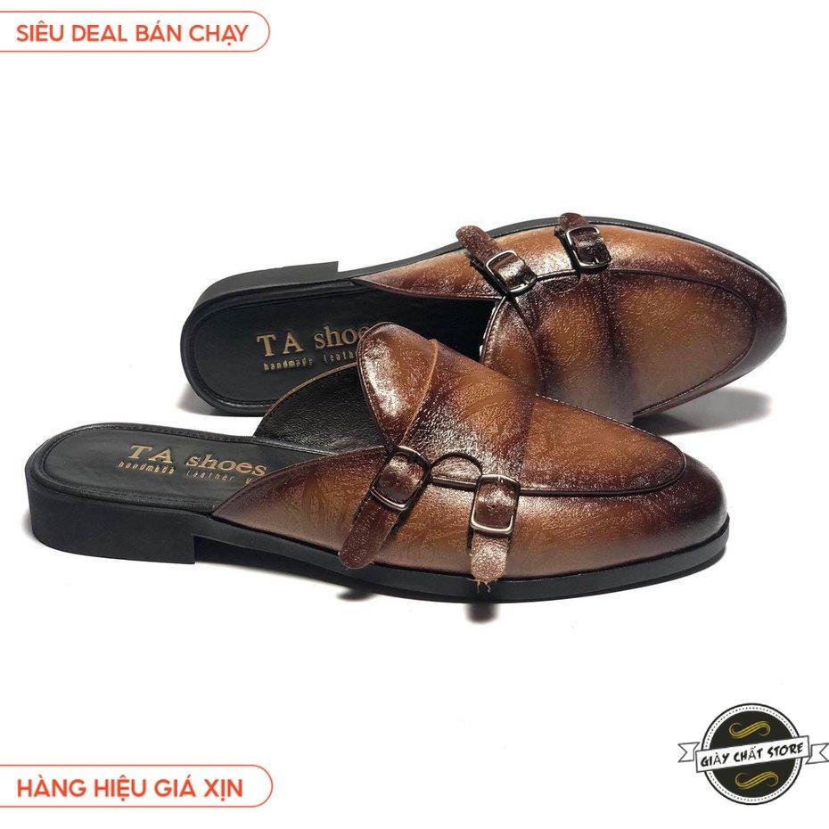 Giày sục nam ERMAND da Pu Pu bảo hành 1 năm kiểu dáng Double Monk Strap Slipper hiện đại - Mã T32 03