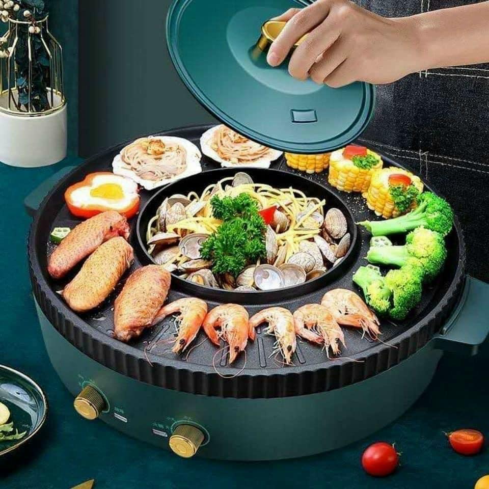 Bếp lẩu nướng 2 in 1 - Nồi lấu nướng đa năng không khói nhiều chế độ, chống dính_BLN_