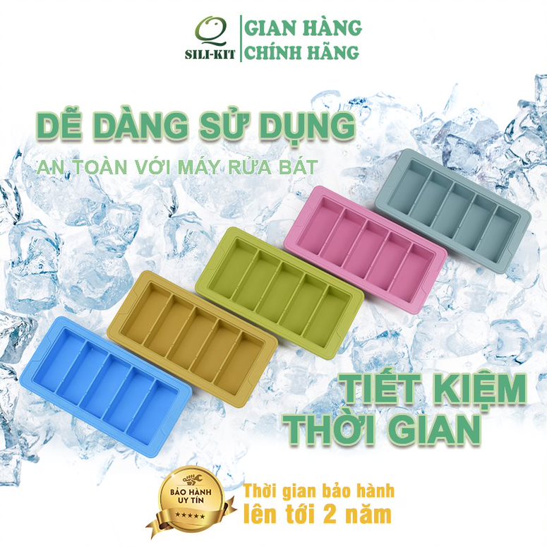 Khay làm đá 5 ngăn cỡ lớn bằng silicon, dễ dàng làm đá và lấy đá ra khỏi khay