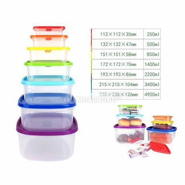 Hộp Nhựa 7 món 7 sắc cầu vồng có nắp đậy