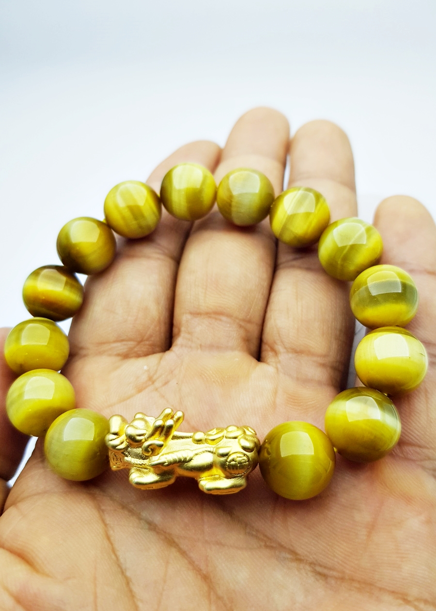 Vòng Tay Phong Thủy Đá Opal Vàng Tự Nhiên Tỳ Hưu Bạc Ma Vang 24K GEMBANK