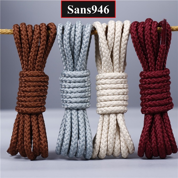 Dây giày boot tròn to 4.5mm Sans946 cotton dù đen nâu trắng be xám cột buộc giầy thể thao cao cổ bốt nam nữ shoe laces