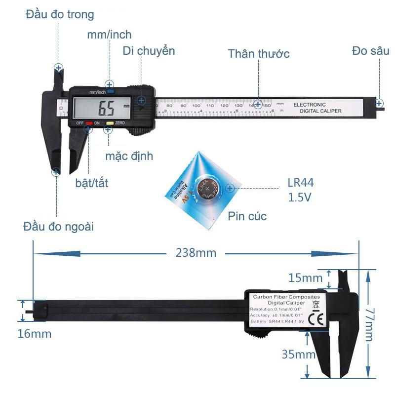 Thước đo kẹp điện tử 0-150mm bằng nhựa