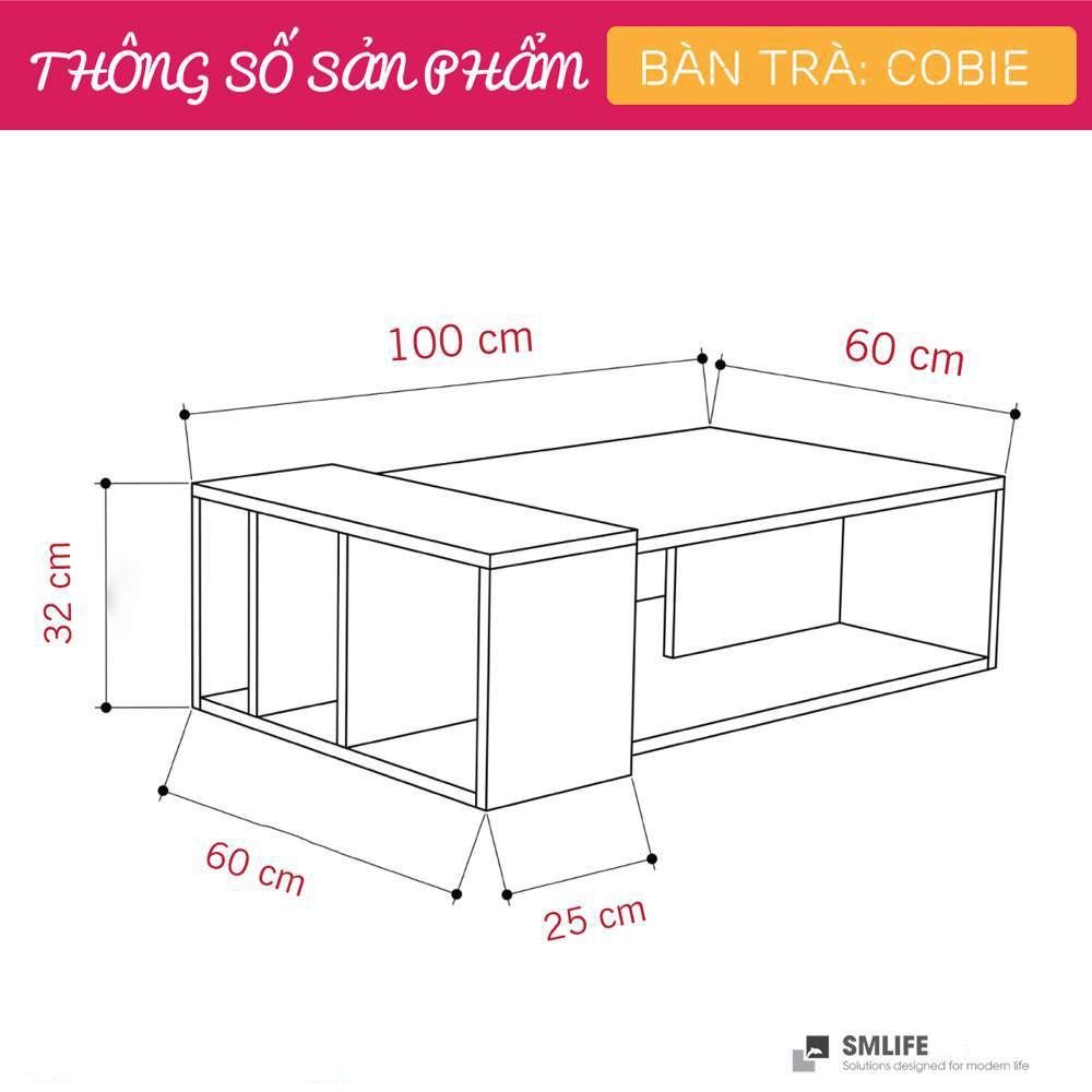 Bàn trà gỗ hiện đại SMLIFE Cobie  | Gỗ MDF dày 17mm chống ẩm | D100xR60xC32cm - Màu