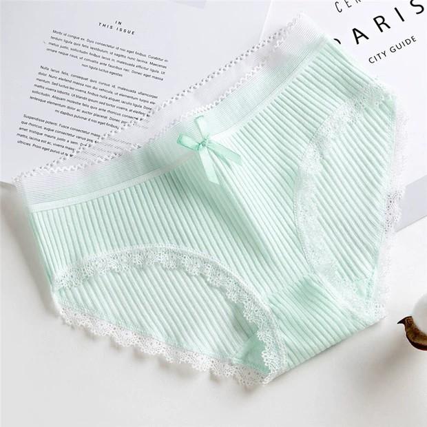Quần lót nữ cotton gân tăm viền ren trắng dễ thương
