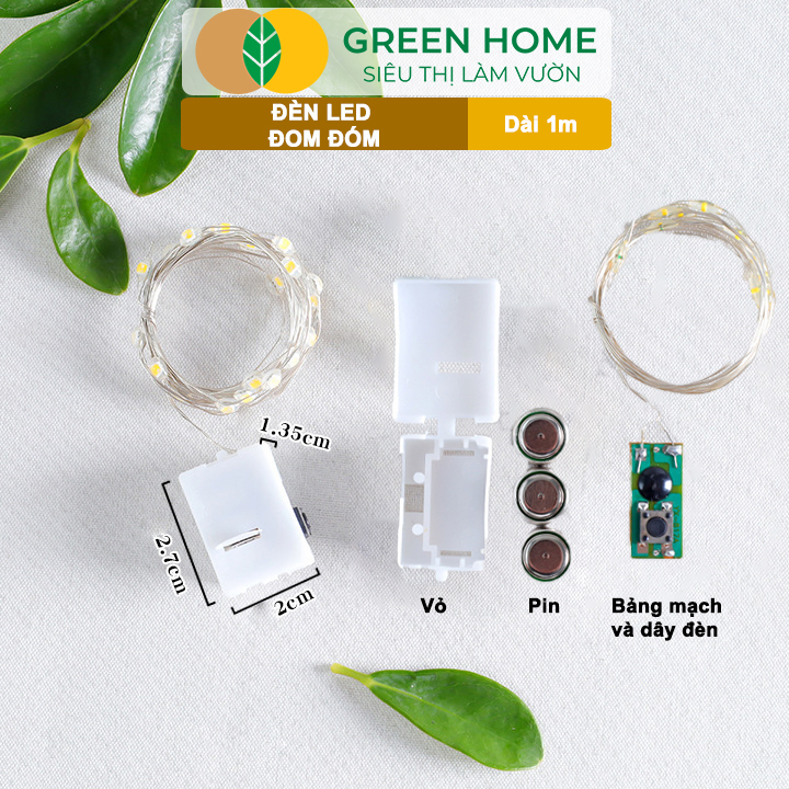 Dây Đèn Led Trang Trí Greenhome, Fairy Lights, Đom Đóm 1 Mét, 3 Chế Độ Sáng, Tặng Kèm Pin, Chịu Nước, Decor, Chụp Hình