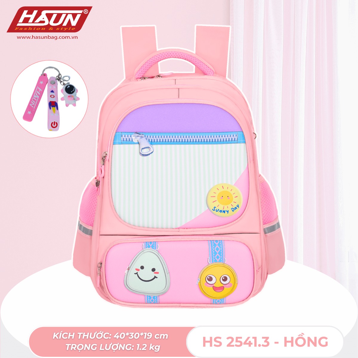 Balo chống gù HASUN HS 2541.2 cho bé trai bé gái học sinh tiểu học lớp 3 4 5 - Bảo vệ cột sống, chống thấm - Hàng Chính Hãng