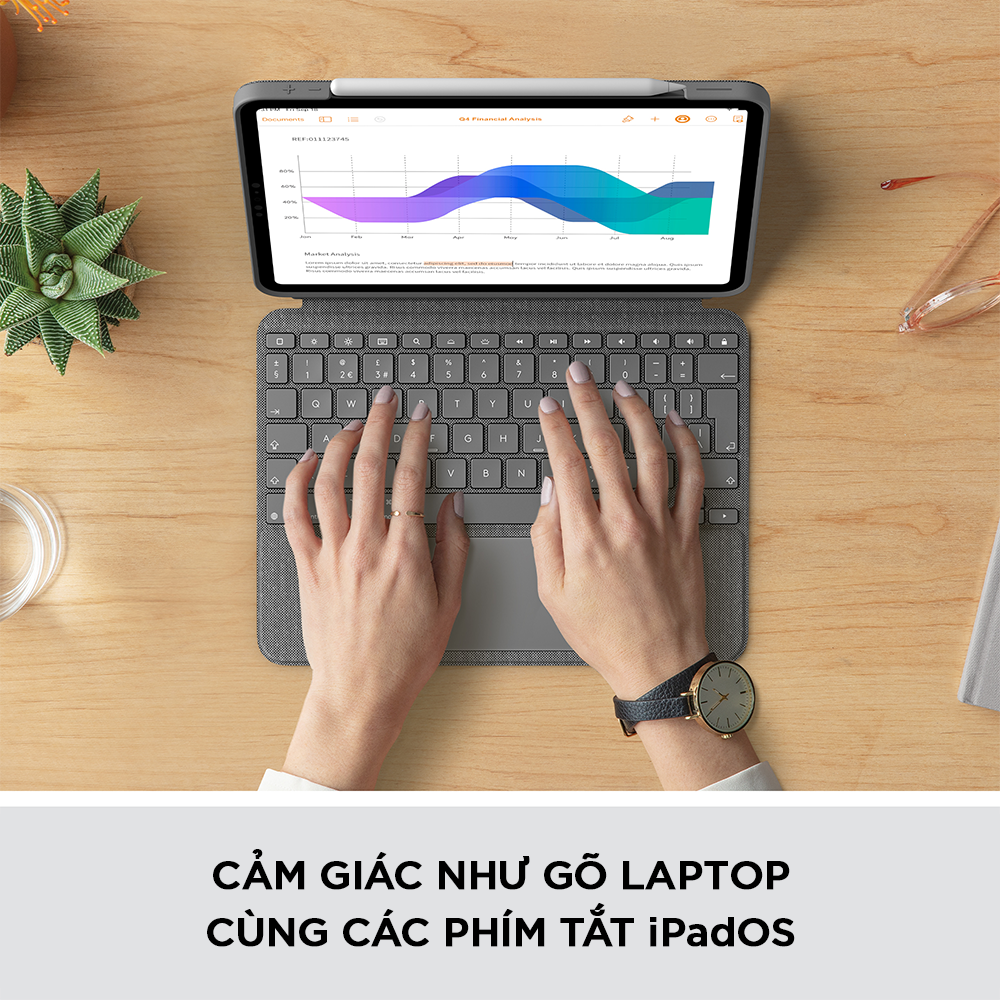 Bao da kèm bàn phím Logitech Combo Touch iPad Pro 11 inch gen 1, 2, 3 - Backlit keys có thể tháo rời, Trackpad siêu nhạy - Hàng chính hãng