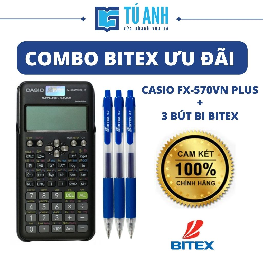 [ Combo Bitex Ưu Đãi ] - Máy Tính Khoa Học Casio FX-570VN PLUS [1] + Bút Bi Xanh Bitex G03 [3]