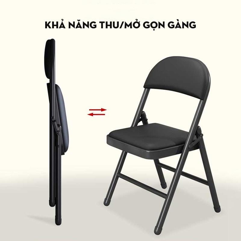 Ghế gấp gọn văn phòng, ghế ngồi làm việc, ghế ngồi học, ghế tựa lưng đệm bọc da siêu êm