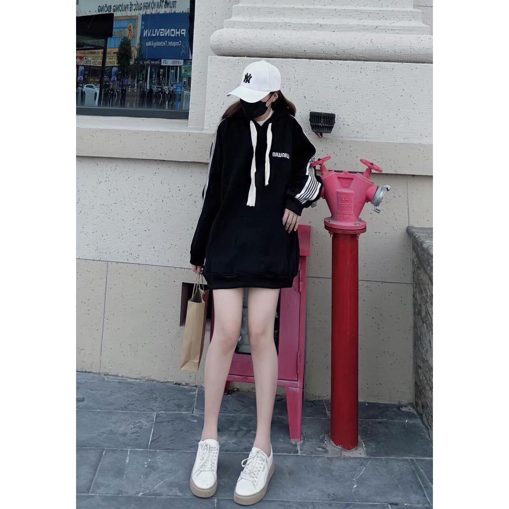 Áo Hoodie Nỉ Nam Nữ Tay Sọc In Chữ NIWNIW Mũ Trùm