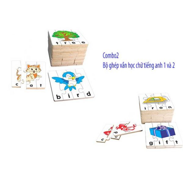 Combo bộ ghép hình học chữ Tiếng Việt 1 2, Tiếng Anh cho bé  - Đồ chơi gỗ Winwintoys