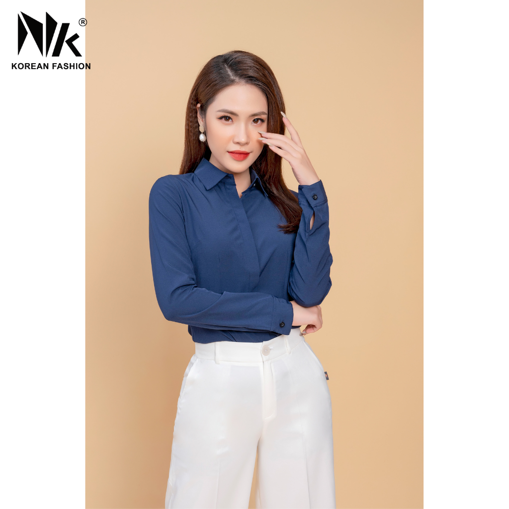 Áo Sơ Mi Nữ Trơn Công Sở Tay Dài, Chất Liệu Vải Hàn Cao Cấp, Đồng Phục Công Sở Nữ NKSM2010011