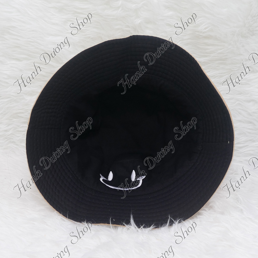 Mũ bucket tai bèo 2 mặt thêu mặt cười mang đến phong cách vui vẻ mới - Hạnh Dương