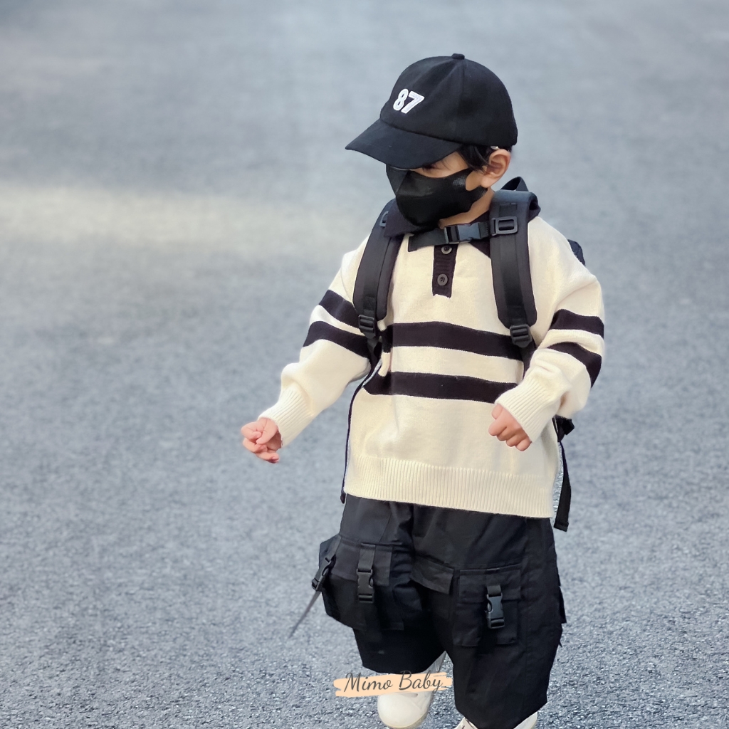 Áo len dài tay kiểu polo hoạ tiết kẻ sọc phong cách hàn quốc cho bé QA63 Mimo Baby