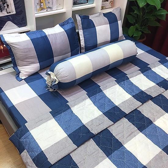 Sỉ Bộ Chăn Hè Ga Gối Kèm Vỏ Gối Ôm set 5 món Sally Mẫu CARO 4 MÀU