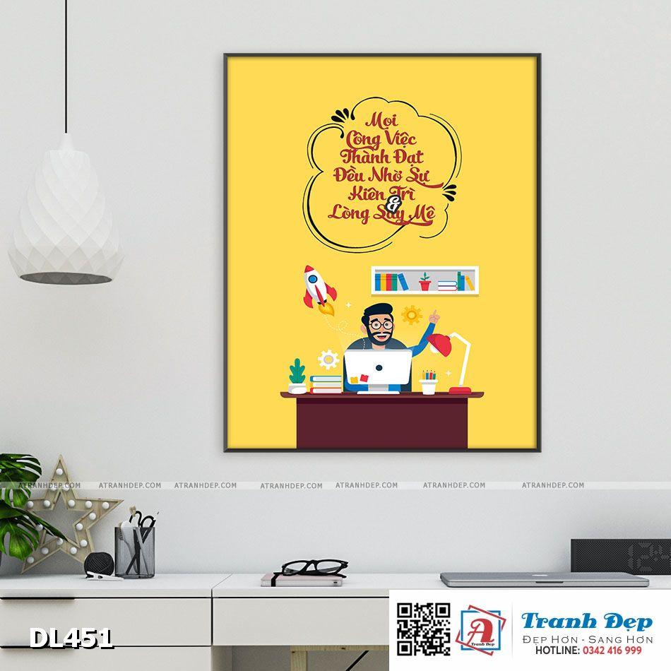 Tranh động lực trang trí phòng làm việc - Mọi công việc thành đạt đều nhờ sự kiên trì & lòng say mê - DL451