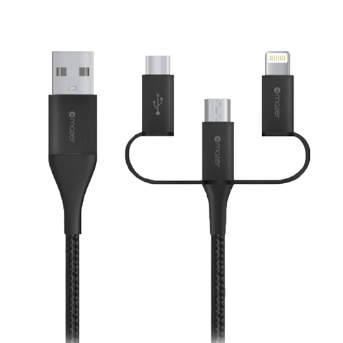 Dây Cáp Mazer MULTI4.DURA.TEK 3-in-1 Lightning+Micro+USB-C / 3.1A (1.2m) - hàng chính hãng