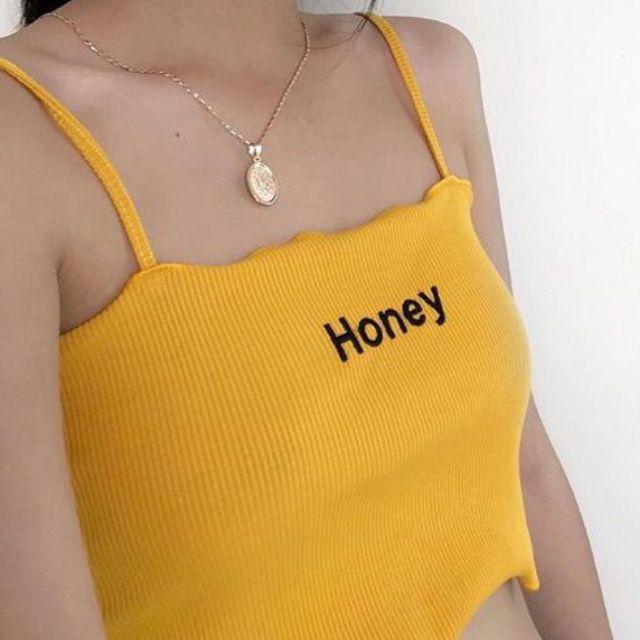 Áo Thun Nữ 2 Dây Thêu Chữ Honey Chất Thun Gân Mềm LH40