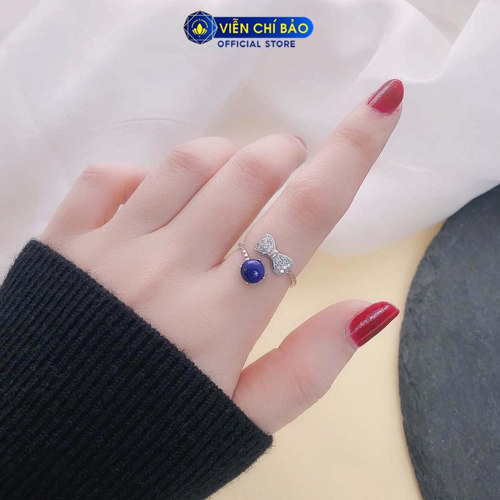 Nhẫn bạc nữ nơ gắn đá Lapis Lazuli chất liệu bạc Thái thời trang phụ kiện trang sức nữ thương hiệu Viễn Chí Bảo N400226