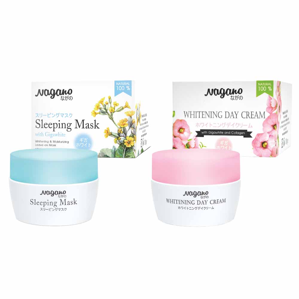 Combo Chăm Sóc Da Mặt Kem Trắng Da Ban Ngày Và Mặt Nạ Ngủ Nagano - Whitening Day Cream & Sleeping Mask - Bổ sung dưỡng chất, phục hồi, tái tạo da và ngăn ngừa hình thành mụn, tàn nhang