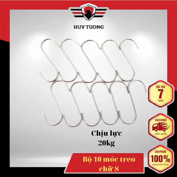 Bộ 10 móc treo chữ S 100% inox không gỉ (Chịu lực được 20kg)