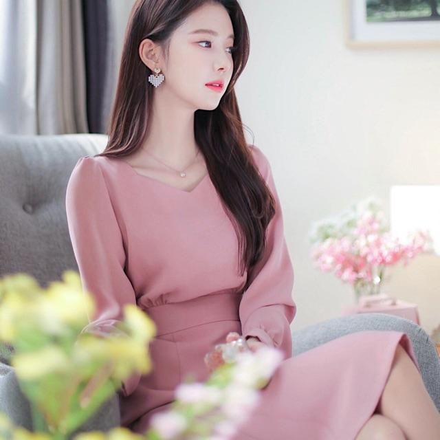 Đầm Suông Dài hồng Cột Eo Freesize
