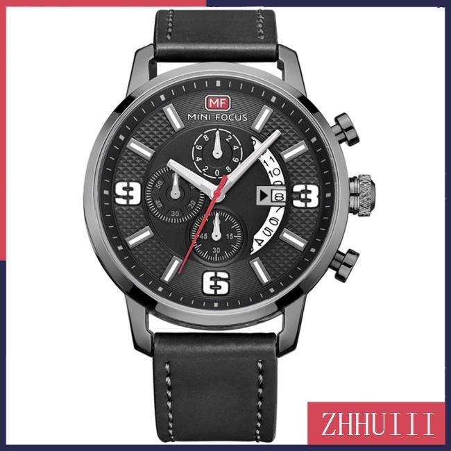 Đồng Hồ Quartz 3 Sub-dial Chống Thấm Nước Với Dây Đeo Da Phong Cách Nhật Bản