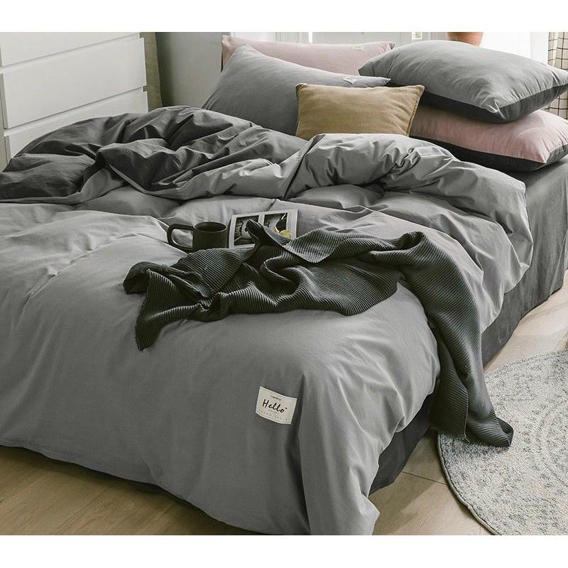 Bộ chăn ga cotton Tici Ghi nhạt phối đậm