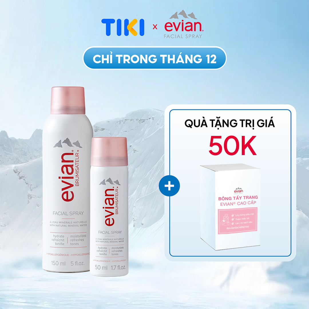 Combo 2 Xịt Khoáng Cấp Ẩm Và Làm Dịu Da Evian 150Ml 50Ml