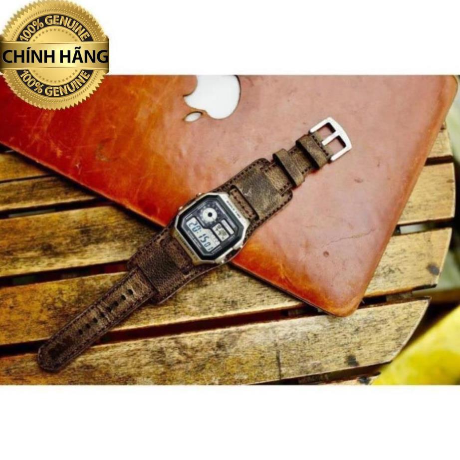 DÂY ĐỒNG HỒ DA SÁP NGỰA VÂN HẠT TỰ NHIÊN RAM 1959 + TẤM BUNDSTRAP B2 - HÀNG CHÍNH HÃNG