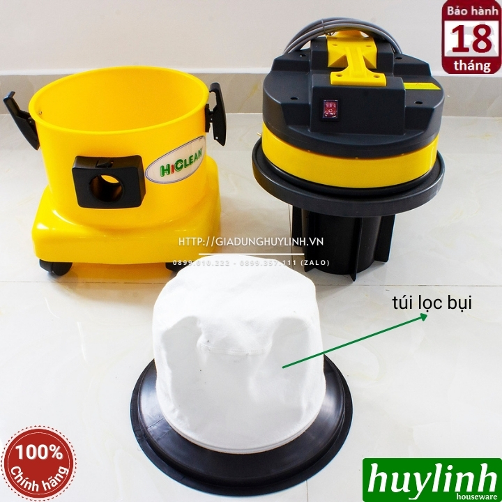 Máy hút bụi khô và ướt Hiclean HC15P - Dung tích 15 lít - Thùng nhựa - Công suất 1500W - Hàng chính hãng