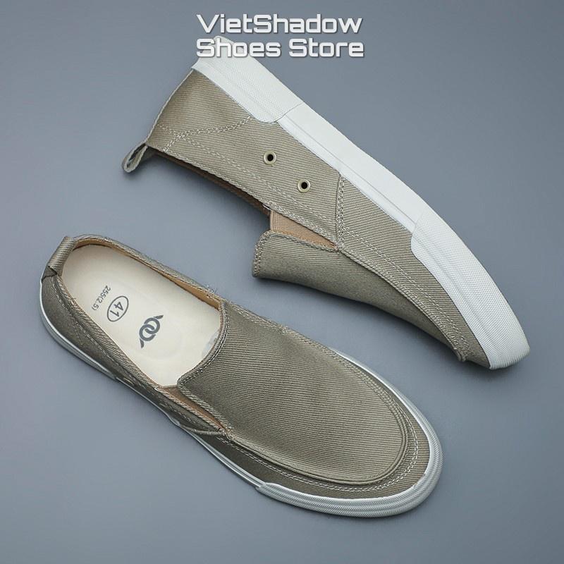 Giày lười slip on nam BAODA - Chất liệu vải bố 4 màu đen, cam, kaki và xanh - Mã SP 23012