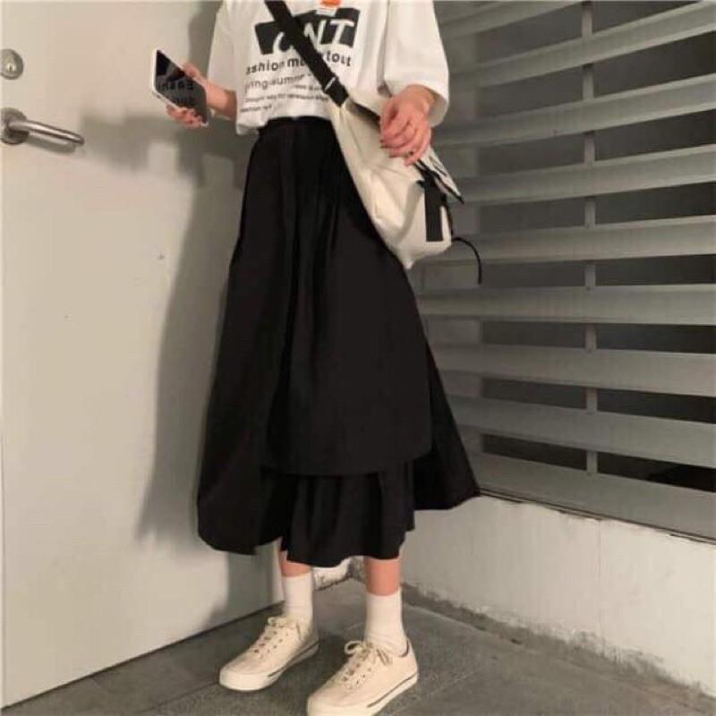 Chân Váy Midi Ulzzang Nữ, Chân Váy Xếp Ly 2 Màu Đen Trắng