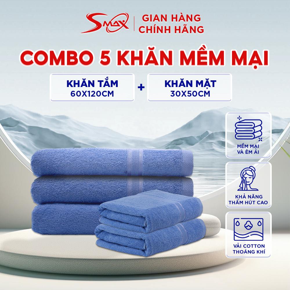 Combo 2 Khăn Tắm 60cmx120cm, 3 Khăn Mặt 30cmx50cm Cotton Chất Liệu Cao Cấp, Thấm Hút Tốt, Đa Sắc Màu